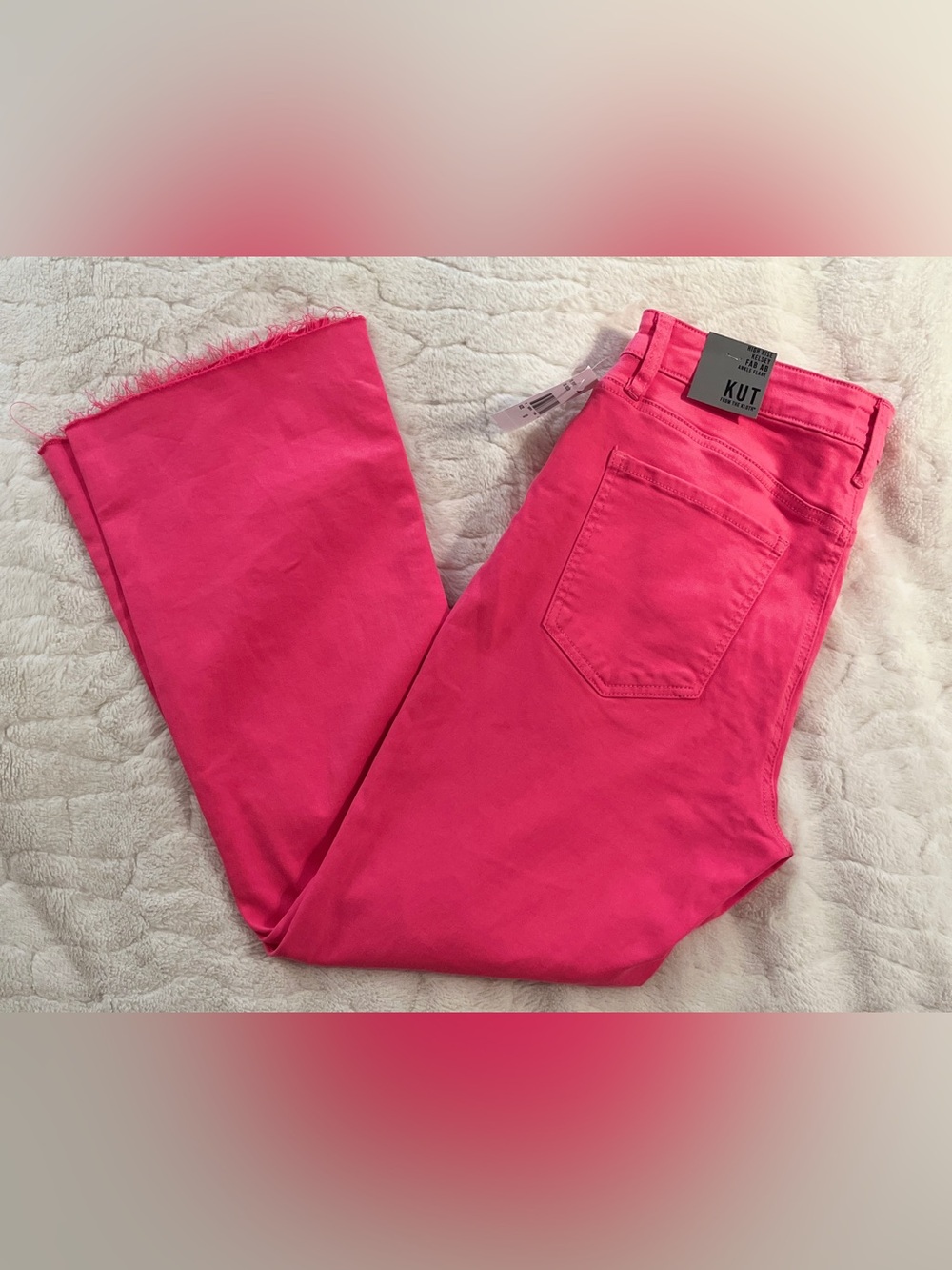 KUT from the Kloth Kelsey High Rise Fab Ab Ankle Flare color "Flamingo" size 10